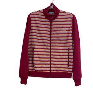 Vintage Adidas Originals Y2K Striped Track Jacket Maroon Yellow Blokecore-L